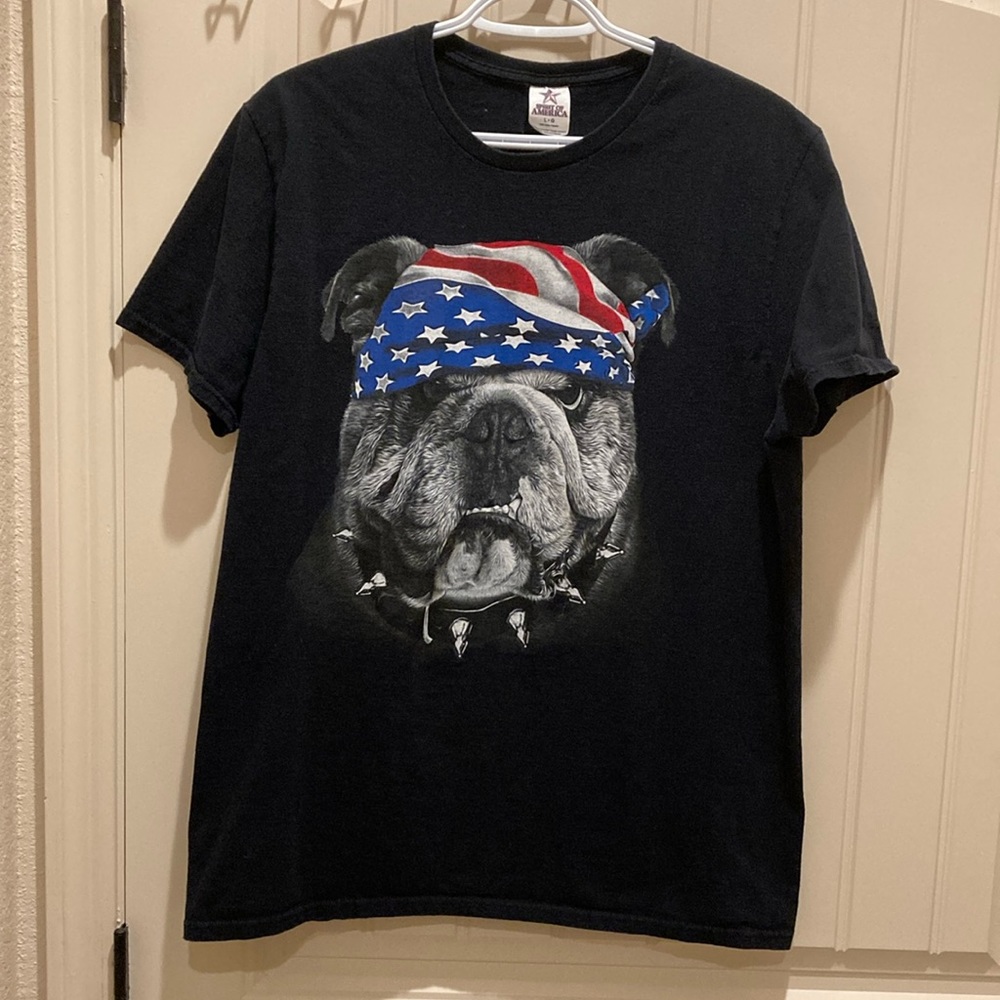 Spirit of America Patriotic Men’s Size L Tshirt Dog Bandana USA Flag Graphics